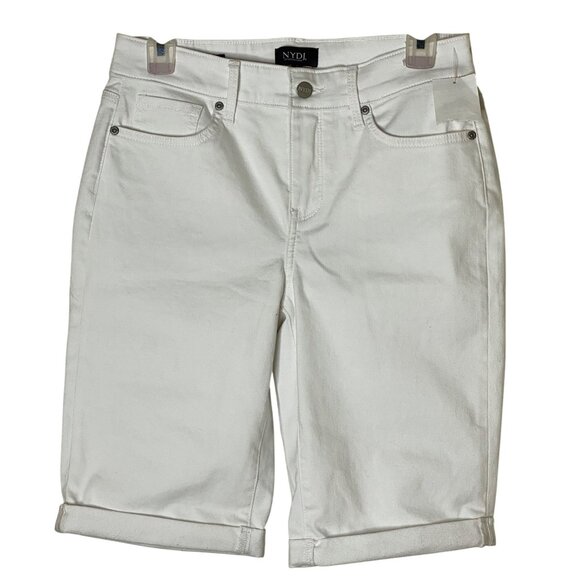 NYDJ Briella White Bermuda Shorts Size 4 Lift Tuck Stretch Denim 11” Inseam NWT - Picture 1 of 8